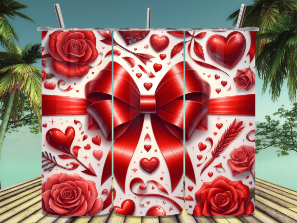 Download Red Satin Bow Hearts Roses Tumbler Wrap - Hearts roses Collection