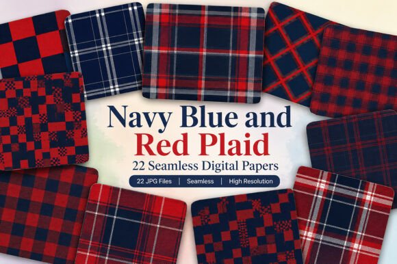 Download Navy Blue and Red Plaid Digital Papers - Navy blue Collection