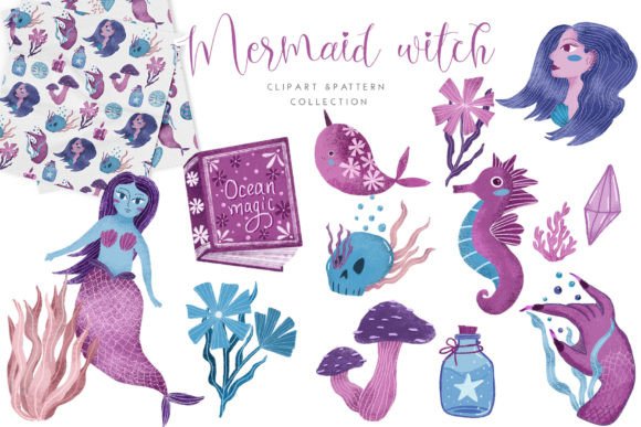 Download Mermaid Witch Clipart Digital Paper - Premium Bundle