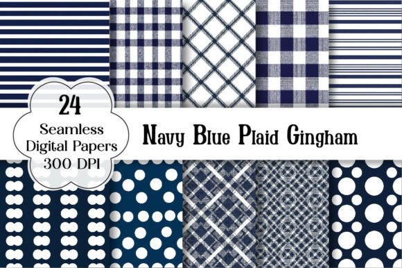 Download Navy Blue Plaid Gingham Digital Paper - Navy blue Collection