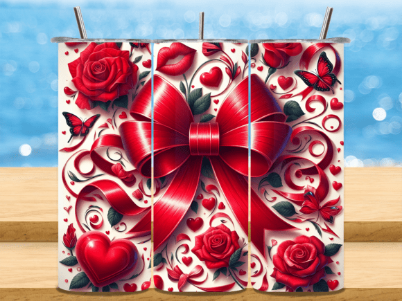 Download Red Silk Bow Hearts Roses Tumbler Wrap - Hearts roses Collection