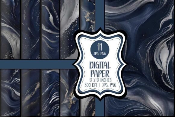 Download Navy Blue and Silver Marbled Papers - Navy blue Collection