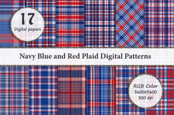 Download Navy Blue and Red Plaid Digital Patterns - Navy blue Collection